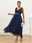 Women's Wedding Guest Cocktail Dress A Line Maxi  Chiffon Ruched Tiered Elegant V Neck Sleeveless dress Navy Blue Color