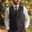 Brown Grey Men's Herringbone Tweed Vest Standard Fit Notch Single Breasted Five-buttons