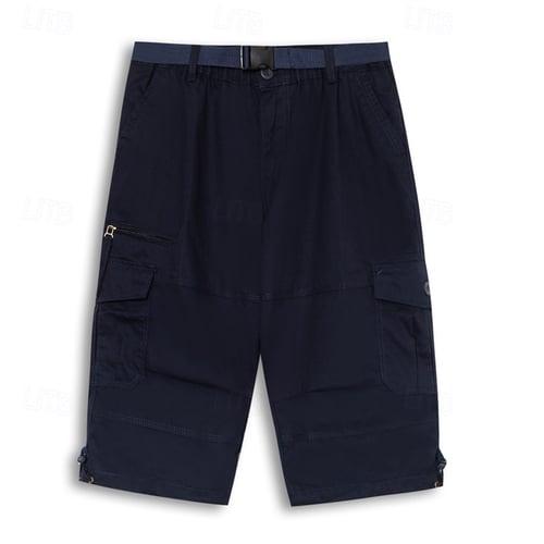 Men's Cargo Pants Cargo Trousers Work Pants Crop Multi Pocket Plain Camouflage Comfort Breathable Calf-Length Casual Daily Streetwear Sports Fashion turmeric Black Micro-elastic
