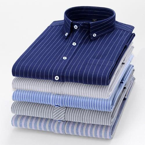 Men's Dress Shirt Button Down Shirt Collared Shirt Non Iron Shirt Oxford Shirt Striped Wedding Outdoor Black+White+Navy Blue White Navy Blue Blue Long Sleeve Turndown Spring &  Fall Clothing Apparel