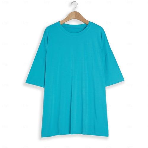 Women's Clothing Basic Oversized Round Neck T-shirts Plain New Color Loose Shoulder Sleeve Round Neck Short Sleeve Top