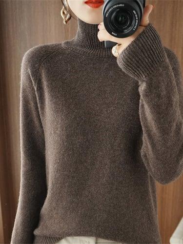 Women's Pullover Sweater Jumper Stylish Casual Soft Solid Color Ribbed Turtleneck Oversized Long Sleeve Regular Tops Knit Outdoor Valentine's Day Daily Black Green Fall Winter