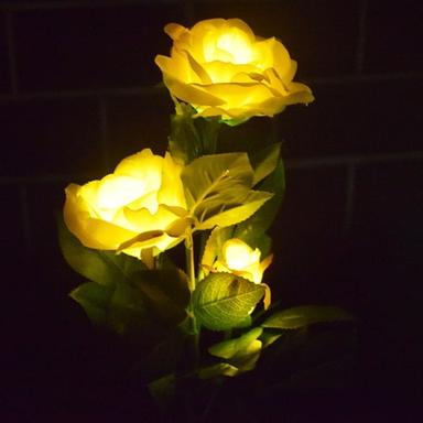 Solar Garden Rose Lights, Valentines Realistic LED Rose Flower Cemetery Decorations Stake Lights for Garden, Courtyard, Yard And Grave Decorative, Waterproof (Red, With 3 Lighted Flower Heads)