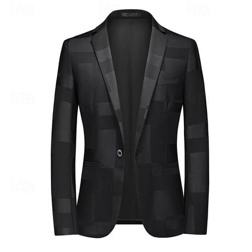 Men's Blazer Business Cocktail Party Wedding Party Fashion Casual Spring &  Fall Polyester Jacquard Button Pocket Comfortable Single Breasted Blazer Black Burgundy Dark Navy