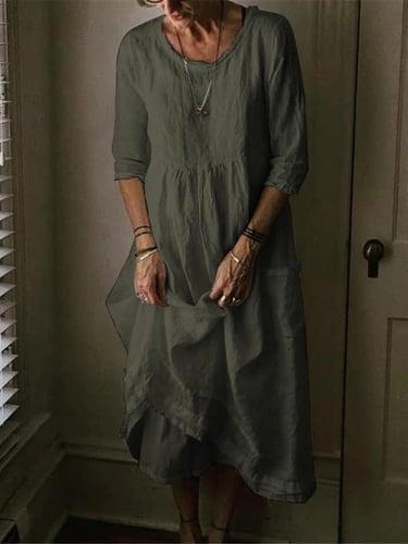 Women's Casual Dress Midi Dress Pocket Basic Daily Crew Neck 3/4 Length Sleeve Summer Spring Black Blue Plain