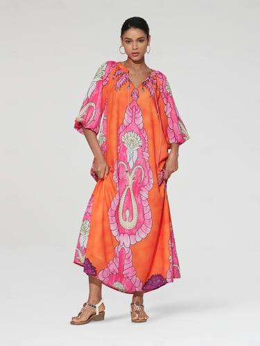 Chiffon V Neck Plant String Maxi Dress