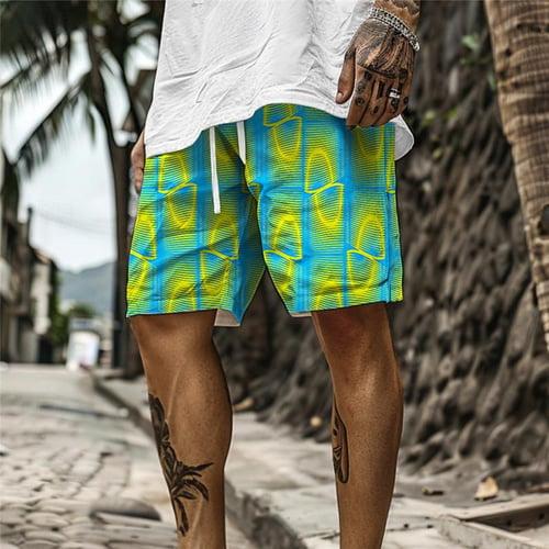 Men's Geometry Gradient Color Swimming Trunks Board Shorts Swim Shorts Mid Waist Vacation Hawaiian Holiday Vacation Holiday Beach Drawstring with Mesh lining Elastic Waist Designer Clothing Apparel