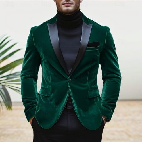Men's Blazer Jacket Christmas Party Lined Christmas Warm Winter Spring &  Fall Velvet Solid Color Pocket Single Breasted One-button Blazer Red Green