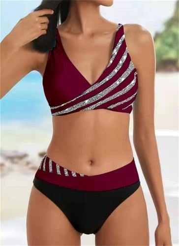 Women's Normal Swimwear Bikini 2 Piece Cheeky Swimsuit Backless 2 Piece Push Up Sexy Printing Vacation Stylish Ombre Leaf V Wire Sleeveless Bathing Suits