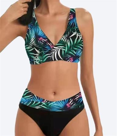 Women's Normal Swimwear Bikini 2 Piece Cheeky Swimsuit Backless 2 Piece Push Up Sexy Printing Vacation Stylish Ombre Leaf V Wire Sleeveless Bathing Suits