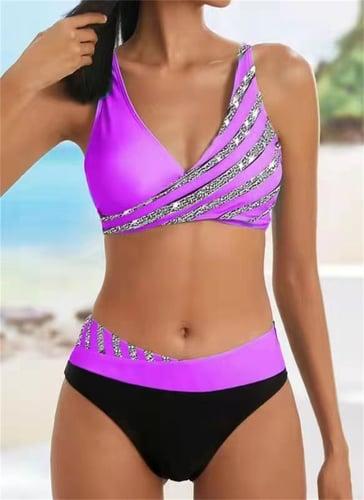 Women's Normal Swimwear Bikini 2 Piece Cheeky Swimsuit Backless 2 Piece Push Up Sexy Printing Vacation Stylish Ombre Leaf V Wire Sleeveless Bathing Suits