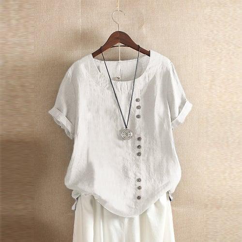 Women's Shirt Patchwork Casual Daily Weekend Solid Casual Short Sleeve Crew Neck Round Neck White Summer Spring