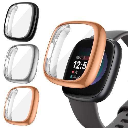 3 Pack Watch Case with Screen Protector Compatible with Fitbit Versa 4 Sense 2 Scratch Resistant Rugged Bumper Full Cover Tempered Glass / Hard PC Watch Cover