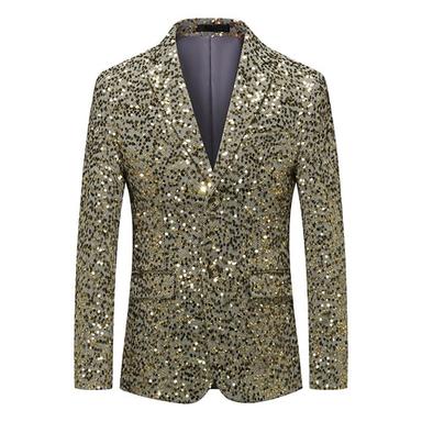 Men's Blazer Jacket Blazer Fashion Party Retro Solid Colored Silver Gold Standard Fit Single Breasted One-button