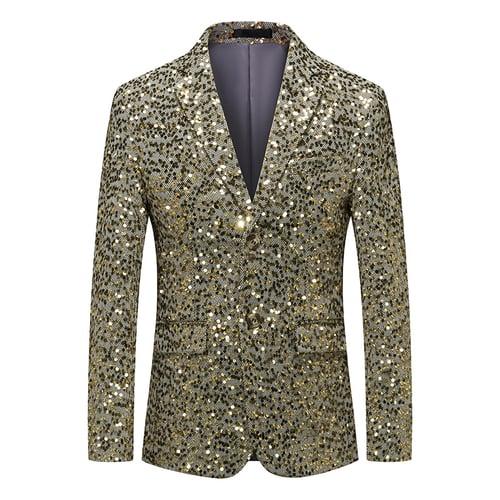 Men's Blazer Jacket Blazer Fashion Party Retro Solid Colored Silver Gold Standard Fit Single Breasted One-button