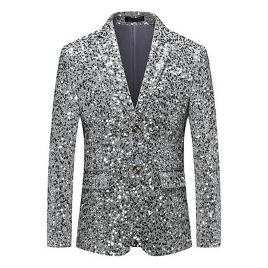 Men's Blazer Jacket Blazer Fashion Party Retro Solid Colored Silver Gold Standard Fit Single Breasted One-button