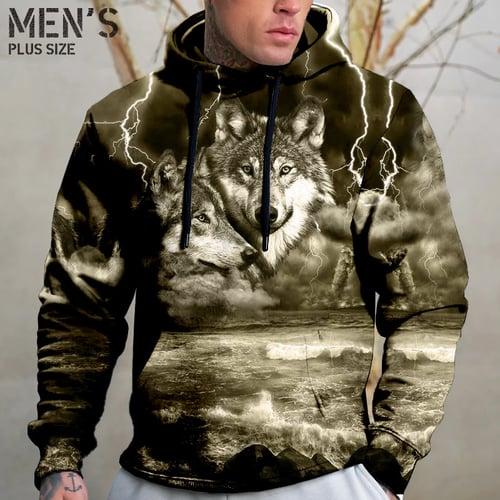 Men's Plus Size Pullover Hoodie Sweatshirt Big and Tall Animal Hooded Pocket Long Sleeve Spring &  Fall Fashion Streetwear Basic Comfortable Daily Wear Vacation Tops
