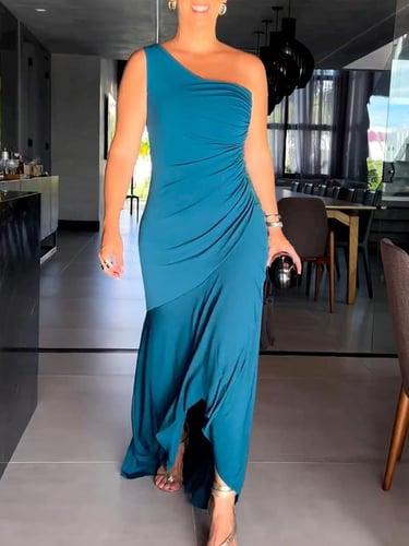 Women's Black Dress Prom Dress Party Dress Plus High Low One Shoulder Sleeveless Winter Dress Wedding Guest Blue Green Spring Fall