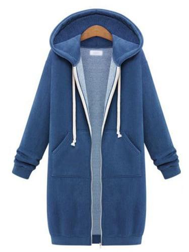 Women's Coat Hoodie Jacket Outdoor Zipper Solid Color Warm Streetwear Regular Fit Outerwear Long Sleeve Fall Black L