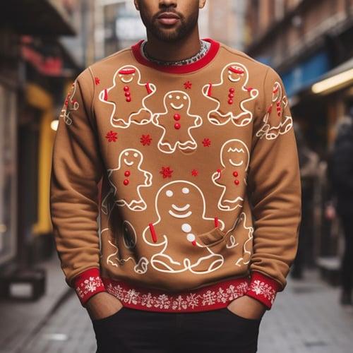 Men's Graphic Merry Christmas Gingerbread Man Sweatshirts Sweatshirt Golf Pullover Sweatshirt Long Sleeve Sweatshirt Crew Neck Fashion Daily Casual 3D Print Vacation Holiday Going out Print Spring