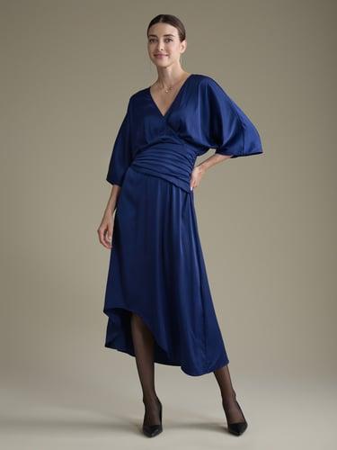 Satin Cross Front Curved Hem Maxi Dress