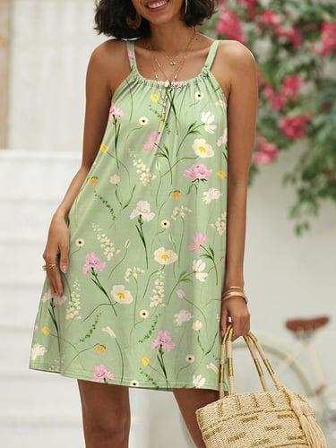 Women's Floral Ruched Asymmetrical Mini Dress Beach Sleeveless Summer