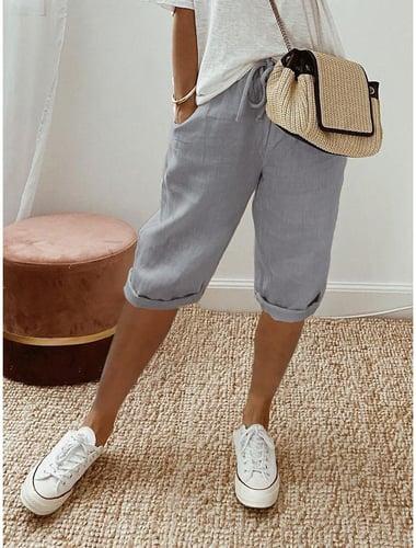 Women's Capri Pants Casual Summer Yellow Drawstring Waist Rolled-Cuff Mid-Calf Comfortable Loungewear Relaxed Fit Breathable Fabric Multiple Sizes
