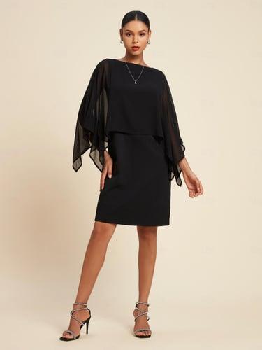 Women's Chiffon Wedding Guest Black Dress Loose Cape Mini Dress Bodycon Dress