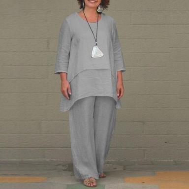 Women's Two Piece Set Tunic Top Wide-Leg Pants Earthy Brown Long Sleeve Layered Flared Hem Comfortable Elegant Lightweight Casual to Formal Occasions Spring Fall Regular Size Clothing Apparel
