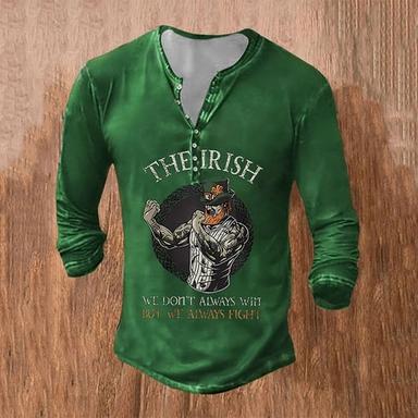 Men's St. Patrick Graphic Shamrock T Shirt T shirt Tee Tee Top Long Sleeve 3D Print Fashion Designer Basic Vacation Street Going out Spring &  Fall 1 2 3 4 5 Henley Henley T-Shirt