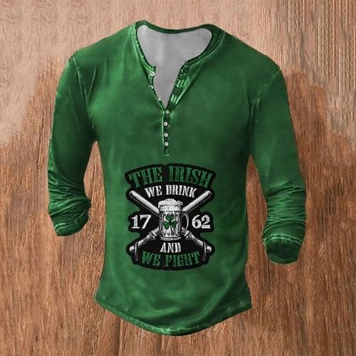 Men's St. Patrick Graphic Shamrock T Shirt T shirt Tee Tee Top Long Sleeve 3D Print Fashion Designer Basic Vacation Street Going out Spring &  Fall 1 2 3 4 5 Henley Henley T-Shirt