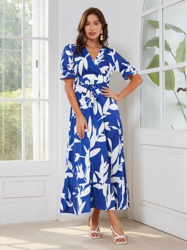 Satin Floral Puff Sleeve Maxi Dress