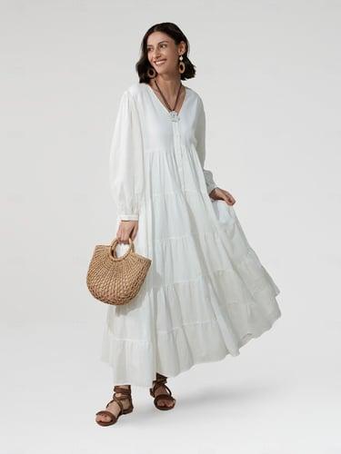 Women's Linen Cotton Blend White Dress Button V Neck Solid Color Boho Maxi Dress