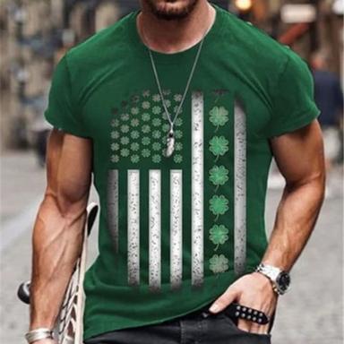 St. Patrick Men's Graphic Four Leaf Clover Shamrock Lucky Irish National Flag T shirt Tee Short Sleeve T shirt 3D Print Crew Neck Shirt Vintage Fashion Designer St.Patrick's Day Daily Green Spring