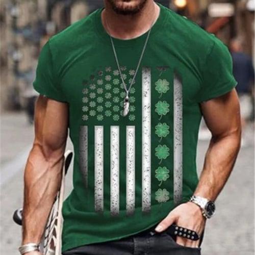 St. Patrick Men's Graphic Four Leaf Clover Shamrock Lucky Irish National Flag T shirt Tee Short Sleeve T shirt 3D Print Crew Neck Shirt Vintage Fashion Designer St.Patrick's Day Daily Green Spring