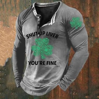 St.Patrick's Day Men's Henley Shirt Tee Graphic Clover Henley Clothing Apparel 3D Print Daily St.Patrick's Day Long Sleeve Button-Down Print Fashion Designer