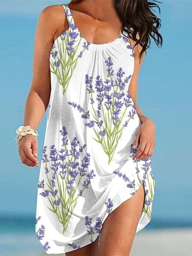 Women's Beach Dress Floral Leaf Print Spaghetti Strap Mini Dress Basic Casual Daily Vacation Sleeveless Summer Spring