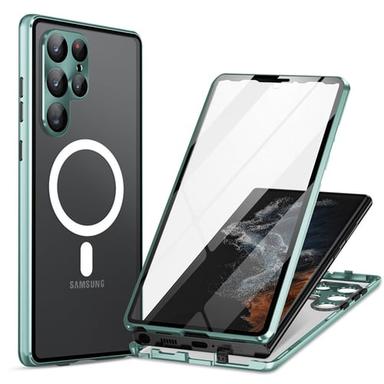 Phone Case For Samsung Galaxy S24 S23 S22 S21 Ultra Plus S25 Ultra Full Body Case Magnetic Adsorption With Magsafe Portable Flip Clear Transparent Solid Colored Aluminum Alloy Plastic