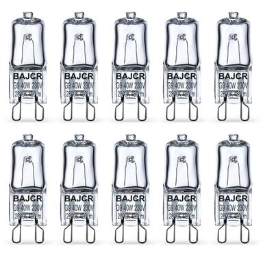 BAJCR Lighting Halogen Light Bulb G9 T4 40W JCD Bi-Pin (10 Pack) for Chandeliers, Pendants, Cabinet Lights, Landscape Lights, Desk and Floor Lamps, Wall Sconces, 230V Dimmable, 2800K Warm White