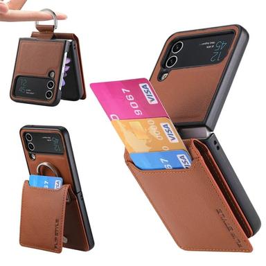 Phone Case For Samsung Galaxy Z Flip 6 Z Flip 5 Z Flip 4/3/2 Back Cover Flip With Card Holder Kickstand Solid Colored PC PU Leather
