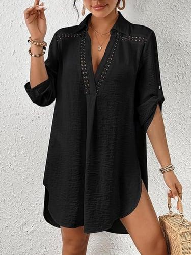 Women's Swimwear Cover Up Swim Dress Swimsuit Vacation Beach Wear Solid Color Long Sleeve Bathing Suits