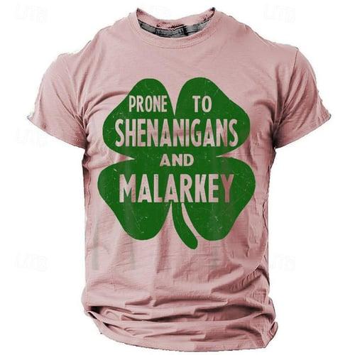 St. Patrick Men's Graphic Four Leaf Clover Shamrock Prone to Shenanigans and Malarkey Lucky Irish T shirt Short Sleeve T shirt 3D Print Crew Neck Shirt Daily Designer Casual Sports Outdoor Holiday