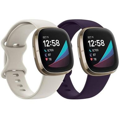 2 Pack Smart Watch Band Compatible with Fitbit Versa 4 Sense 2 Versa 3 Sense Soft Silicone Smartwatch Strap Waterproof Adjustable Breathable Sport Band Replacement  Wristband