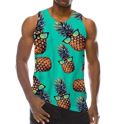 Men's Pineapple Tank Top Undershirt Graphic Tee Funny T Shirts Sleeveless T Shirt for Men Sleeveless T shirt 3D Print Crew Neck Shirt Hawaiian Casual Beach Daily Holiday Light Yellow Black Yellow