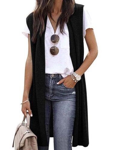 Women's Cardigan Knitted Solid Color Basic Casual Sleeveless Regular Fit  Cardigans Open Front Spring Summer Red Wine Dark Blue Orange / Going out