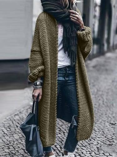 Women's Cardigan Sweater Stylish Casual Soft Solid Color Maillard Ribbed Open Front Oversized Long Sleeve Long Tops Knit Daily Going out Weekend Black Wine Spring Fall