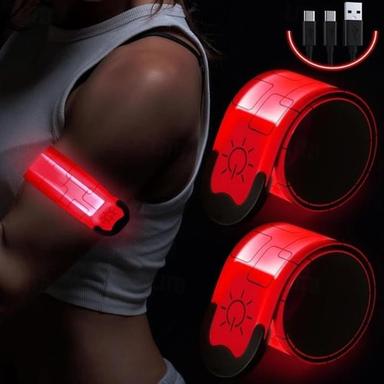2pcs LED Armband Rechargeable - High Visibility Reflective Running Lights for Night Walking & Jogging, Adjustable Light Up Bands for Men & Women