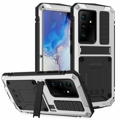 Phone Case For Samsung Galaxy S23 S22 S21 S20 Plus Ultra Note 20 Ultra A32 Full Body Case with Stand Holder Dustproof Military Grade Protection Solid Colored Armor Tempered Glass Metal Aluminium