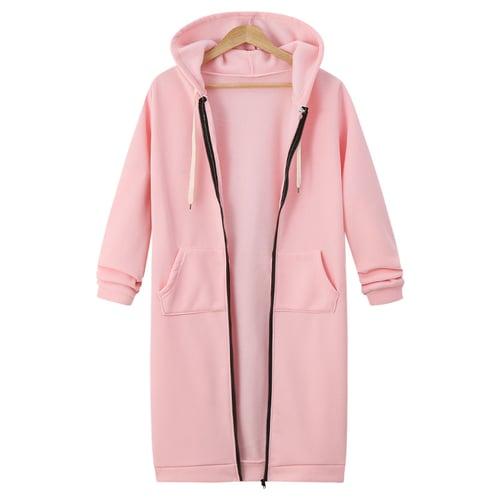 Women's Casual Jacket Hoodie Jacket Warm Pocket Full Zip Streetwear Casual Solid Color Street Sport Daily Going out Zipper Long Hoodie Regular Fit Long Sleeve Outerwear Black Pink Wine Fall Winter