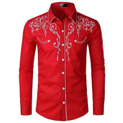 Men's Western Shirt Cowboy Shirt Floral Holiday Camping & Hiking Black White Red Blue Long Sleeve Collar Clothing Apparel